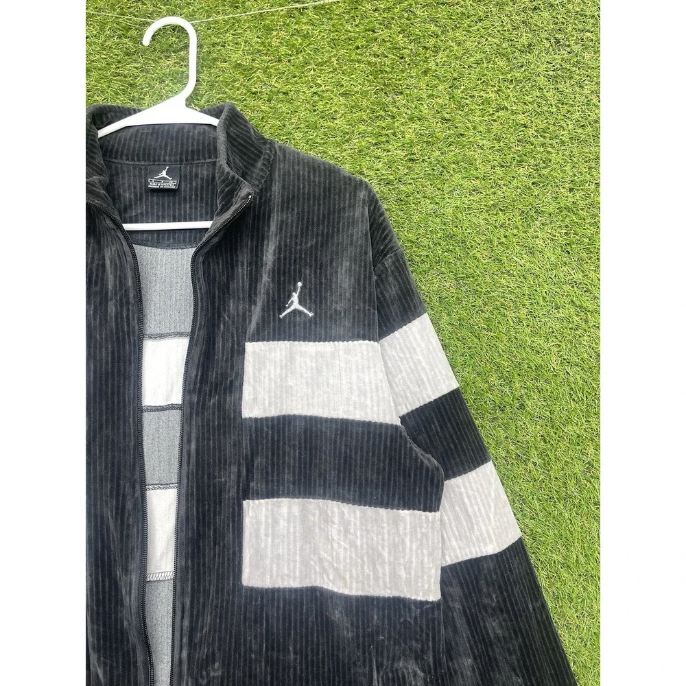 Vintage Jordan Jacket Mens Small S Black Velour Zip Up Hip Hop Classic Track